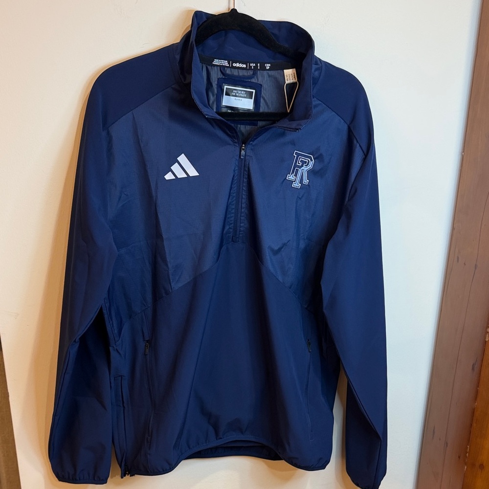 NWT Rhode Island Rams Adidas NavySideline AEROREADY Raglan Quarter-Zip Jacket,S